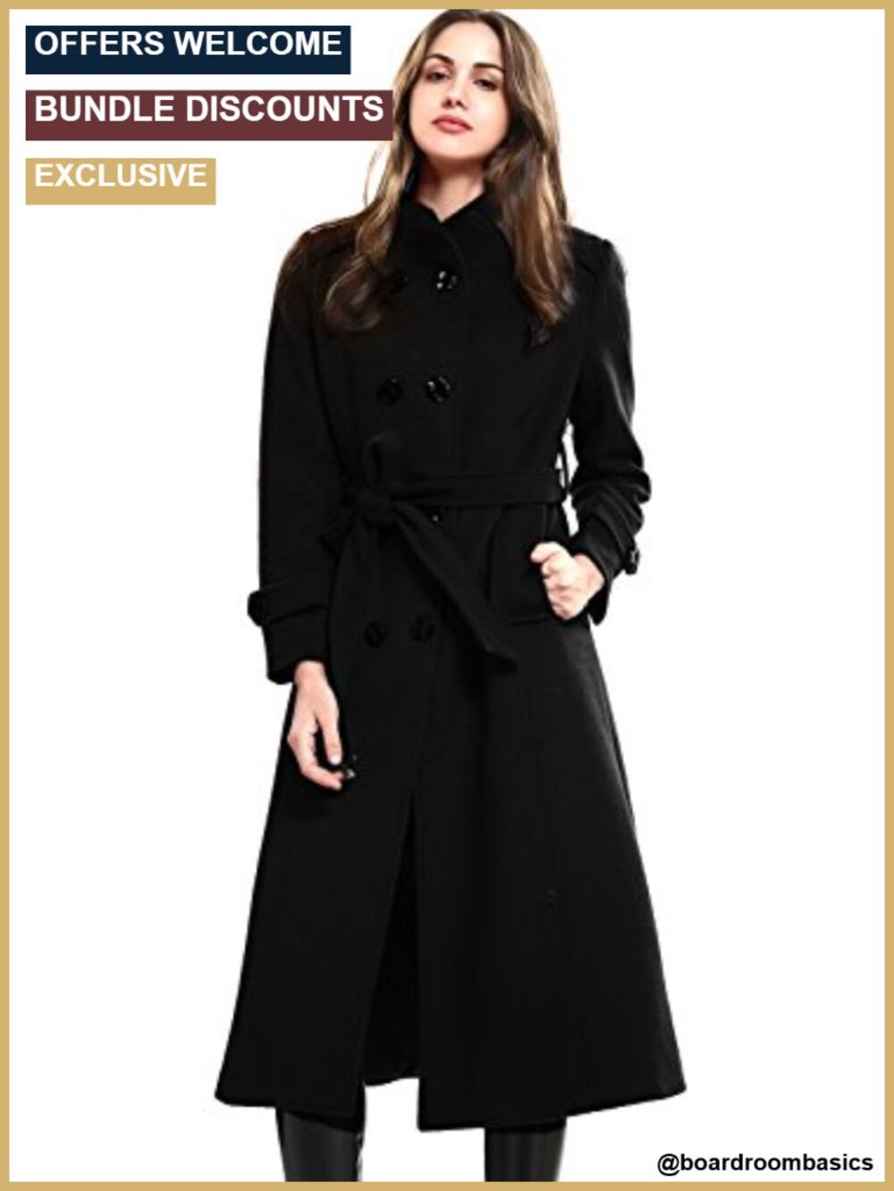 50% Wool Trench Coat Long Double-Breasted Winter Jacket with Belt